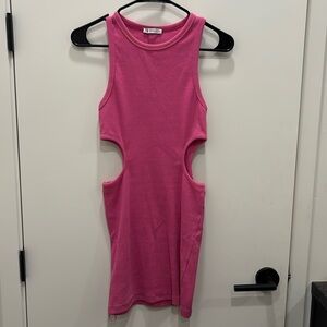 Zara Women’s Medium Ribbed Pink Dress with Side Cut-Outs